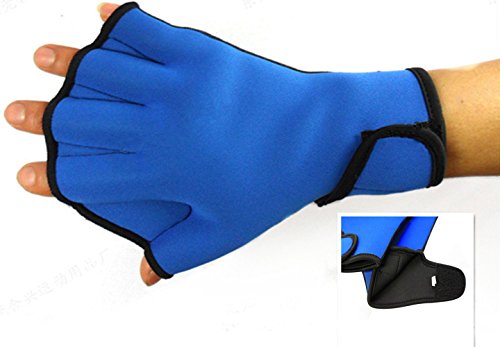 Harryshell(TM Water Resistance Fins Hand Glove Training Fingerless Webbed Flippers Paddle Swim Gloves (Blue, Big)