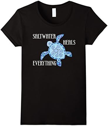 Womens Saltwater Heals Everything Sea Turtle TShirt Large Black