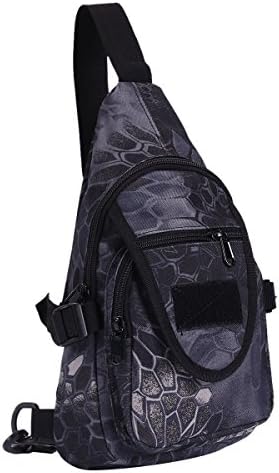 Outdoor Sports Casual Canvas Crossbody Sling Bag Backpack, Small Multipurpose Daypack Hiking Chest Shoulder Bag for Men and Women (Python Black)