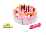 A Fantastic Birthday Cake Play Cutting Food Set for Children with Pretend Cutting Knife, Candles & Toppings Age 3+
