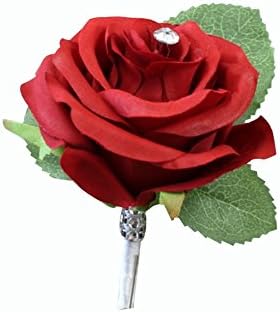 Angel Isabella Large size Boutonniere-Nice hand-crafted medium open keepsake artificial flower-Pearl headed Pin included (Red)