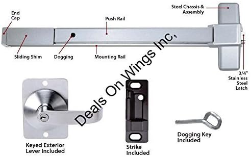 Push Bar Panic Exit Device, Aluminum, with Exterior Lever by Deals On Wings