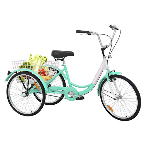 Barbella 26 Inch 3 Wheel Adult Tricycle Bike Cycling Pedal Cruiser Bicycles Folding Basket with Assembly Tools for Men/Women/Seniors(Grass Green, Single Speed)