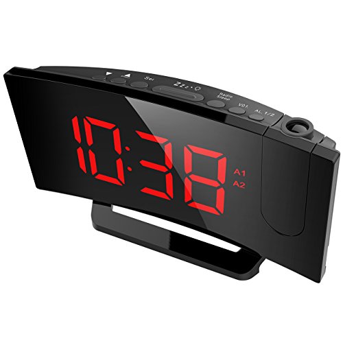 Atmoko [Update Version Projection Clock, [Curved-Screen] Digital Alarm Clock, FM Clock Radio with USB Charging, Dual Alarm, 5'' LED Display Projected Time on Ceiling, Battery Backup, Red - Thumbnail 3