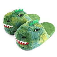Komyufa Green Dinosaur Animal Slippers Memory Foam Cozy Cute Fuzzy Fleece House Warm Indoor Plush Shoes Gift for Men Boys