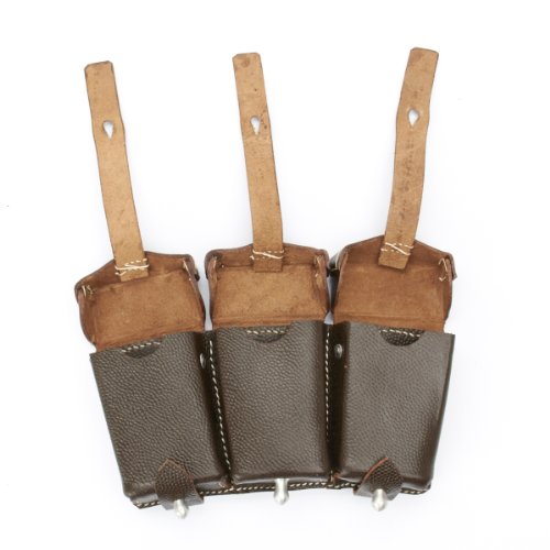 German WWII K98k Brown Leather Triple Ammunition Pouch - Thumbnail 5