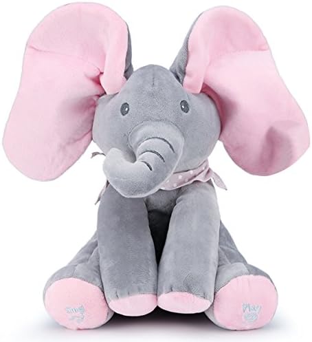 KESI Peek-a-Boo Elephant Toys Babys Animated Flappy Plush Toy Singing Stuffed Animals (Gray Pink)