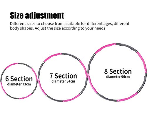 Kaiyuan Hula Hoop Removable Weight Loss Exercise Sports Fitness Equipment Foam Sponge Adults Kids (Pink&Grey)