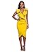 VERTTEE V Neck Ruffle Plain Bodycon Sleeveless Midi Tight Wrap Women's Party Dress Yellow M