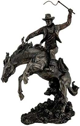 Veronese Design Bronzed Rodeo Cowboy And Bucking Bronco Statue 13 Inches Tall