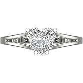 Clara Pucci 14K Solid Gold Engagement Ring for Women | 1 cttw White Sapphire Heart Cut Solitaire | Real White Gold Wedding Ring