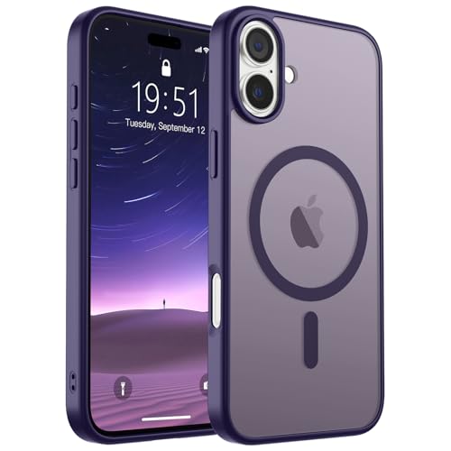 SUPFINE Magnetic for iPhone 16 Case (Compatible with MagSafe) (Military Grade Drop Protection) Slim Translucent Matte Shockproof with Anti-Fingerprint Phone Case,Dark Purple