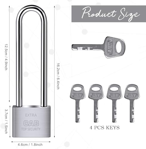 Elvyagod Lengthened Padlock with 4 Keys, 6.4 Inch Long Shackle Padlock Heavy Duty Lock Waterproof High Security Outdoor Padlock for Warehouses Container Doors Garage Shed