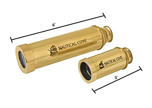 Nautical Cove Pirate Telescope Handheld Brass with Wooden Box For Kids, Props, and Costumes (6") - Thumbnail 6