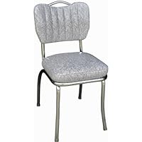 Richardson Seating Single Tone Channel Handle Back Retro Kitchen Chair with 2" Box Seat, Cracked Ice Grey, 18"