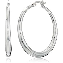 Silver Plated Graduated Tube Polished Hoop Earrings with Click Top
