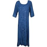 Mogul Interior Womens Shift Dress Sundress Enzyme Wash Embroidered Inspired Free Spirit Caftan Tunic Maxi Dresses XXL (Blue)