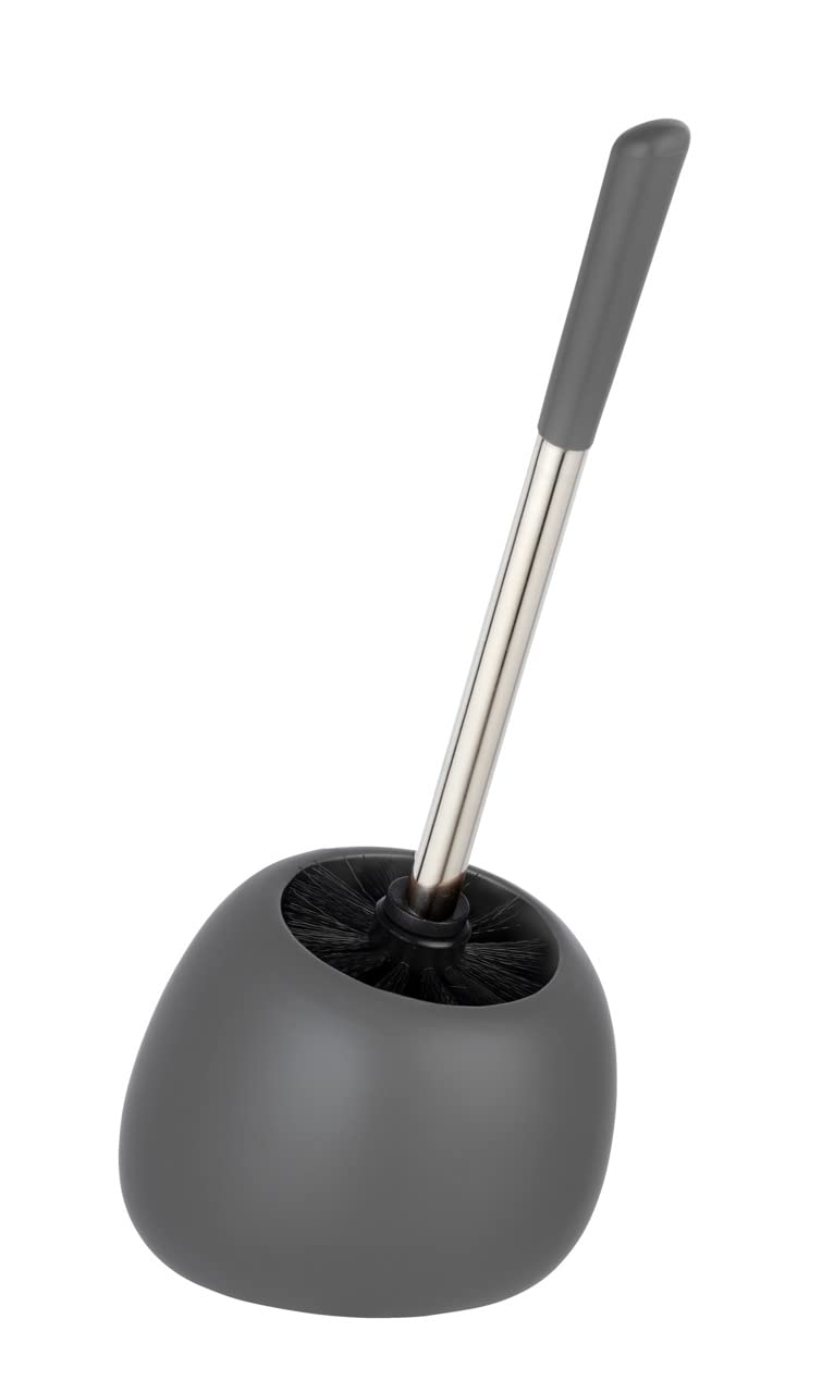WENKO Polaris toilet set, fine ceramic toilet brush holder, for bathroom and guest toilet, including toilet brush with interchangeable brush head Ø 8 cm, 17 x 34.5 x 14.5 cm, matt grey