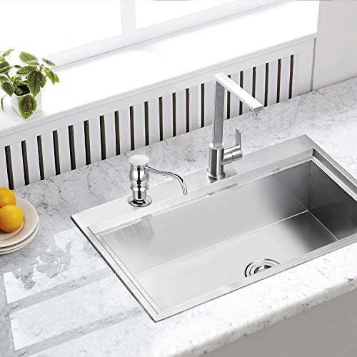 Samodra Kitchen Sink Soap/Lotion Dispenser, Brass Pump Head Chrome Finish 17 OZ Bottle Built in Design Refill from the Top for Granite Thick Deck Installs