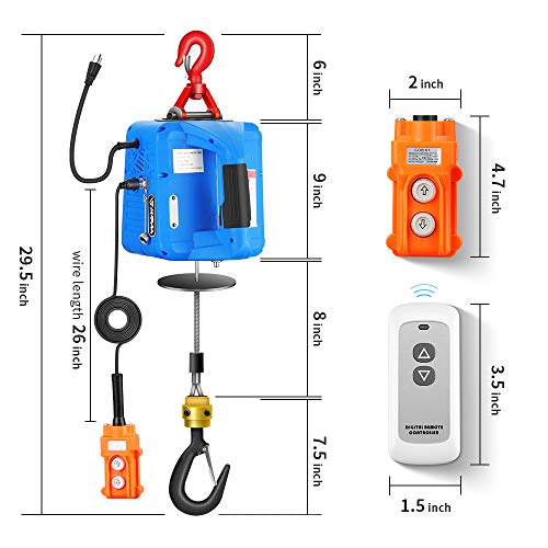 ANBULL Electric Hoist Winch 1100LBS,Portable Hoist 110Volt Electric Winch with Wireless Remote Control,Wire Lenght 7.6M,3 in 1 Hoist with Emergency Stop Switch - Image 6