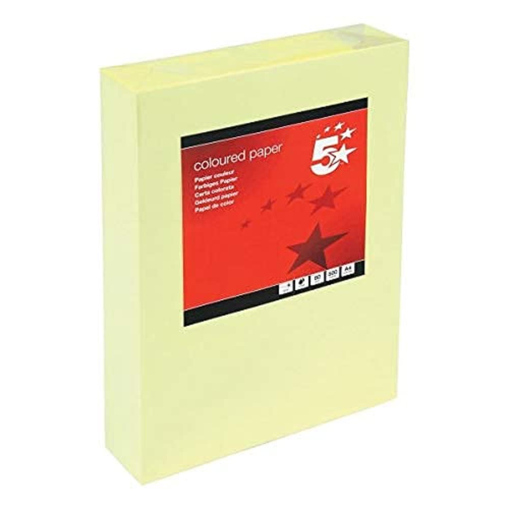 5 Star Coloured Copier Paper Multifunctional Ream-Wrapped 80gsm A4 Medium Yellow [500 Sheets]