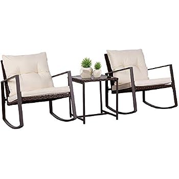 Pool Garden Backyard Suncrown Outdoor Furniture Chairs Glass Top Table Bistro Set Porch Thick 3 Piece Set All Weather Durable Cushions Tie Down Straps Rocking Feature Antnoordende Nl