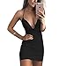 VANCOL Women's Sexy Deep V-Neck Halter Backless Slit Mini Party Club Dress (M, Black2)
