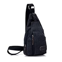 ForHe Casual Messenger Bag Canvas Shoulder Backpack Travel Rucksack Sling Bag Crossbody Purse For Hiking Camping, Black