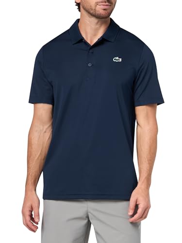 Lacoste Men’s Regular Fit UV Protect Collar Logo Golf Polo Shirt, Navy Blue, Large