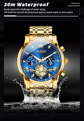 OLEVS Watches for Men Dress Watch with Day Classic Wrist Watches Multifunction Luminous Men Stainless Steel Wristwatch Water Resistant Chronograph Men Business Watches
