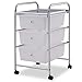 Giantex 3 Drawers Cart Storage Bin Organizer Rolling Storage Cart Metal Frame Plastic Drawers Flexible Wheels Home Office Scrapbook Supply & Paper Shelf, Clear White