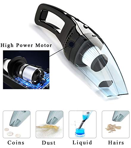 Attom Tech Cordless Handheld Vacuum Cleaner Rechargable 120W Strong Suction Car Cleaner Wet and Dry Portable for Car Auto Home Kitchen with Easy Washable Filter, Cleaning Brushes(Black)