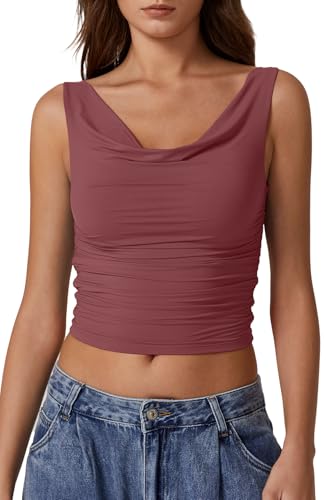 QINSEN Women's Off Shoulder Ruched Crop Top