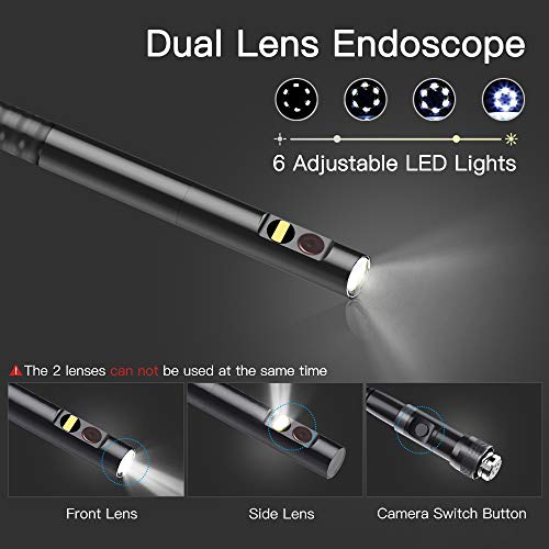Industrial Endoscope, ScopeAround Dual Lens 4.3 Inch Screen Inspection Camera 1080P HD Waterproof Borescope with 6 Adjustable LED Lights, 2600mAh Battery, Tool Box (5m/16.5ft)