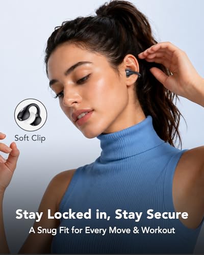 Open Ear Clip On Earbuds, Bluetooth 6.0 Wireless Earphones, Lightweight Comfort-Fit Sport Headphones with Crystal-Clear Sound for Running, Workout & Outdoor, Black
