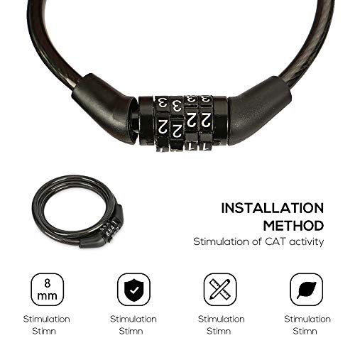4 Digit Combination Passwords Bike Lock Cable, Bosiwee Heavy Duty 4 Feet Combination Codes Bicycle Cable Lock(Black)