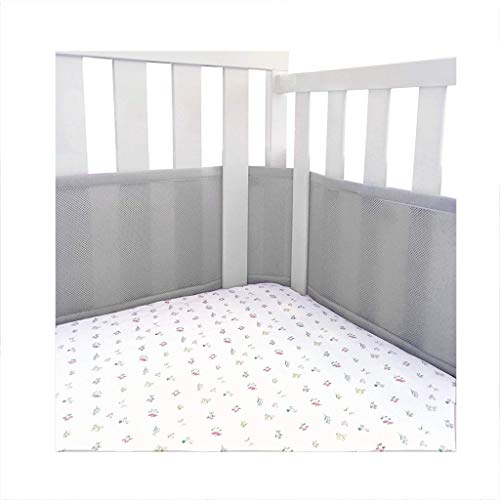 Homefami Crib Breathable Mesh Safer for Baby, Anti-Bumper, Non-Padded, Breathable Mesh Crib Liner (Gray)
