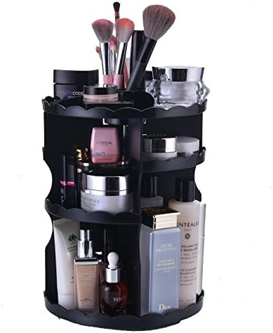 360-Degree Rotating Makeup Organizer, Gilberta Makeup Stand Adjustable Multi-Function Cosmetic Storage Unit, Compact Size with Large Capacity, Fits Different Types of Cosmetics and Accessories (Black)