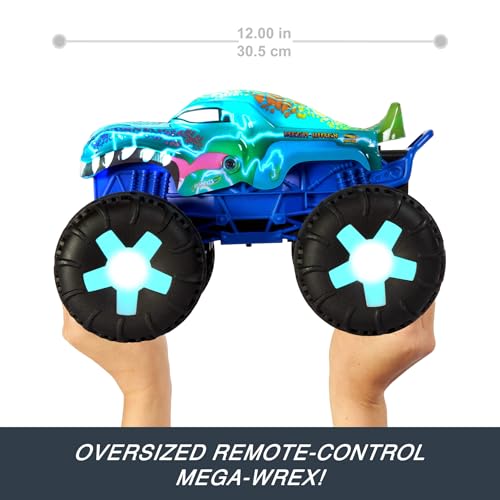 Hot Wheels Monster Trucks Remote Control Car, 1:15 Scale Mega-Wrex Alive Battery-Powered RC Vehicle with Lights & Sounds, JBD90