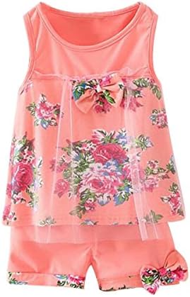 2PCS Toddler Baby Girl Floral Bowknot Vest+Shorts Kids Summer Clothes Outfit Set