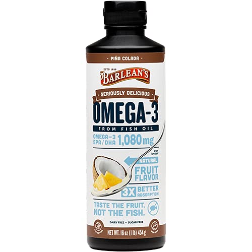 Barlean's Piña Colada Omega-3 Fish Oil Supplements - 1080mg of EPA/DHA for  Brain, Heart, Joint, \u0026 Immune Health - All-Natural Fruit Flavor, Non GMO,  Gluten Free - 16 Ounce: Buy Online in