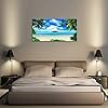 S72750 Canvas Wall Art Ocean Waves Coconut Trees on Sands Beach Seascape Scenery Painting Nature Picture for Bedroom…