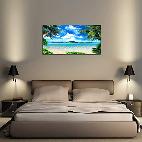 S72750 Canvas Wall Art Ocean Waves Coconut Trees on Sands Beach Seascape Scenery Painting Nature Picture for Bedroom…
