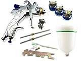 Muzata HVLP Gravity Feed Air Spray Gun 3 Nozzles 1.4mm 1.7mm 2.0mm, 600cc Cup