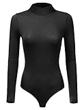 Doublju Womens Long Sleeve Rayon Jersey Mockneck Bodysuit (Made In USA)