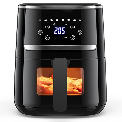Heißluftfritteuse 4,5L Friteuse Heissluft ohne Öl XL, Air Fryer mit Sichtfenster LED-Touchscreen, 8 Programmen luftfritteuse 1500W, Einstellbare Temperaturregelung Gute Grillergebnisse Belect