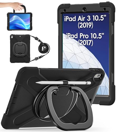 BATYUE Schutzhülle für iPad Air 3. Generation 2019 / iPad Pro 10,5 Zoll (26,7 cm) 2017; robuste Schutzhülle mit Stifthalter, 360° drehbarer Ständer, S