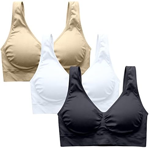 CALNARTIA Sports Bras for Women Sports Bra Padded High Impact Seamless Bras for Yoga Workout Gym Fitness,Black/Nude/White,XL for 34D/DD 36A/B/C 38B/C,3 Pack