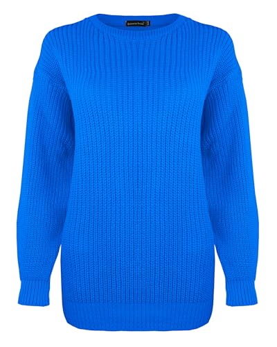 Generation Fashion Langärmeliger Strickpullover für Damen, lockerer Schnitt, Übergröße, Rundhalsausschnitt, Winterpullover, königsblau, 3XL