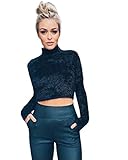 Longwu Women's Fashion Fluffy Mohair Midriff-baring Jumper Knit Crop Top Sweater